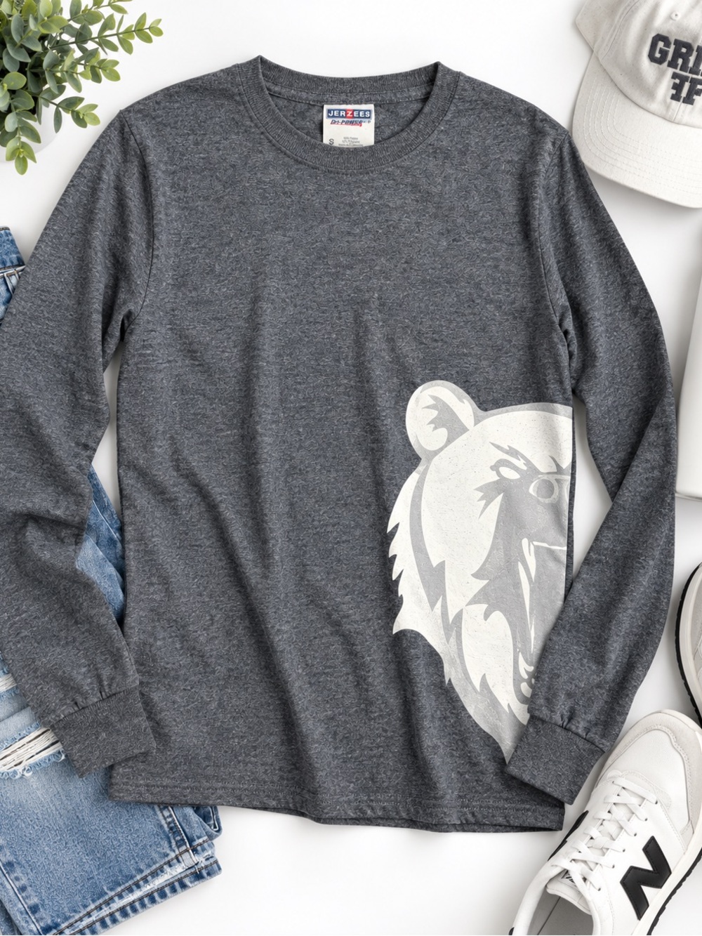 Jerzees Dri-Power Grizz Bear Long Sleeve Tee — Small